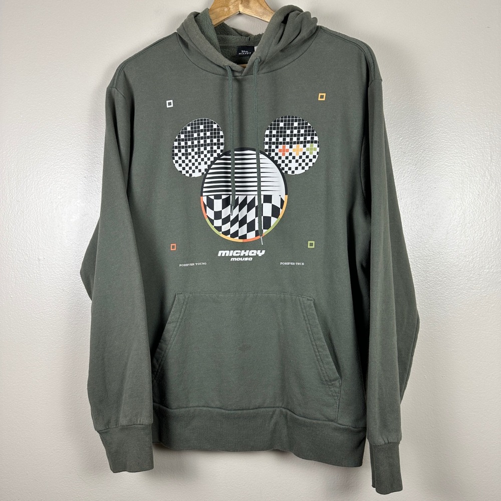 Disney Mickey Mouse Men's Large Hoodie Olive Green Geometric Graphic Pullover